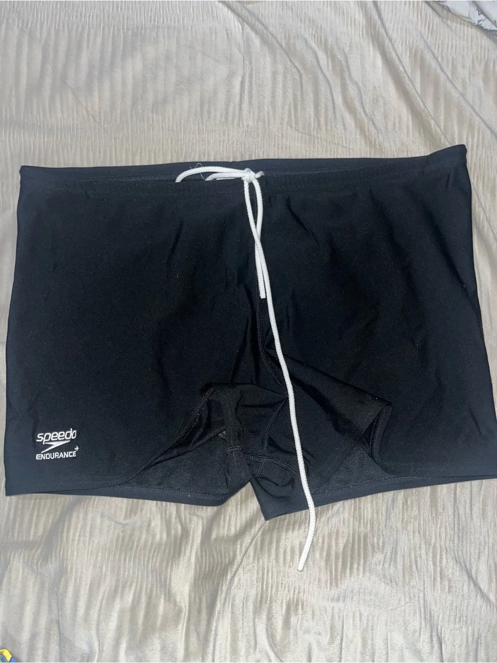 Speedo Black Men’s Athletic Swim Trunks with White Drawstring